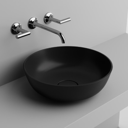 RONDA 16" Matt Black Round Vessel Sink, Solid Surface