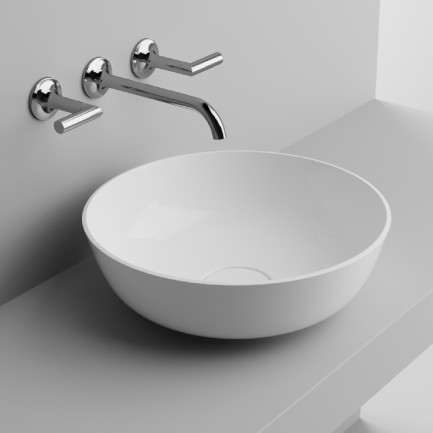 Ronda 16" Matt White Round Vessel Sink, Solid Surface