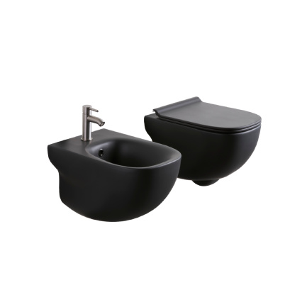 Wall-Hung Italian Toilet NoRim Pure, Matt Black
