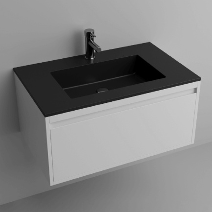 Lugano 32" Matt Black Single Vanity Sink, Solid Surface
