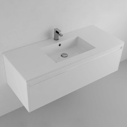 Lugano 48" Matt White Solid Surface Single Vanity Sink, Center