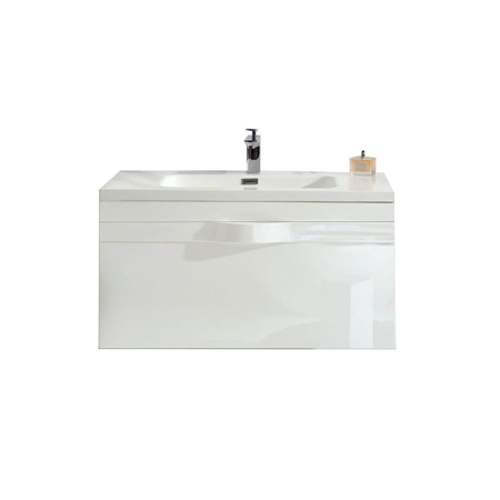 36" Modern Wall Hung Bathroom Vanity Cabinet, Riel Glossy White