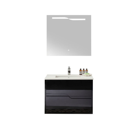 Glossy Black 32" Modern Bathroom Vanity Set with Mirror, Leisure