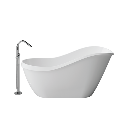 67" Onda Solid Surface White Soaking Freestanding Bathtub