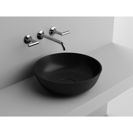 RONDA 16" Matt Black Round Vessel Sink, Solid Surface