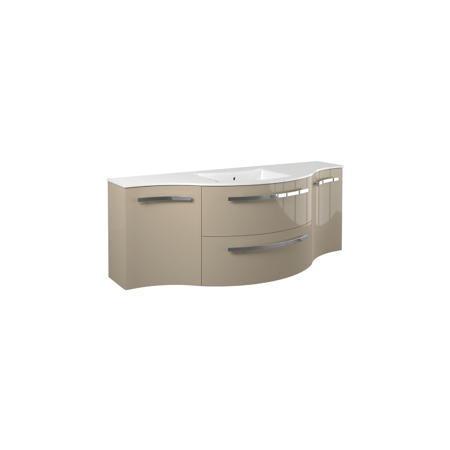 Yara 52" vanity with left concave and right rounded cabinet in Sand