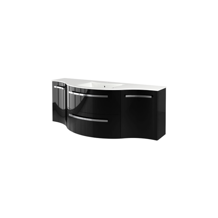 Yara 52" vanity with left round and right concave cabinet in Black