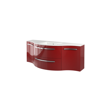 Yara 52" vanity with left round and right concave cabinet in Red