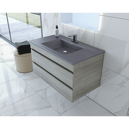 32" Glance Frozen Gray Bathroom Vanity, Matt Gray Sink