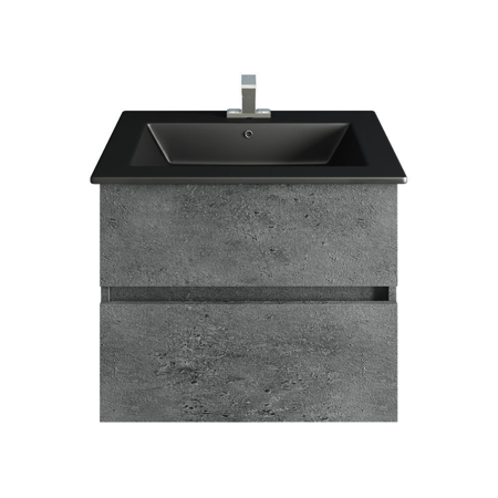 24" Concrete Gray Granite Bathroom Vanity, Matt Black Sink