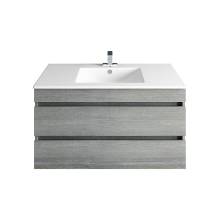 32" Glance Frozen Gray Bathroom Vanity, Matt White Sink