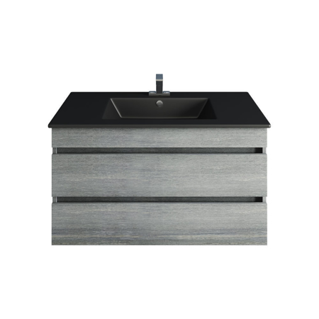 32" Glance Frozen Gray Bathroom Vanity, Matt Black Sink