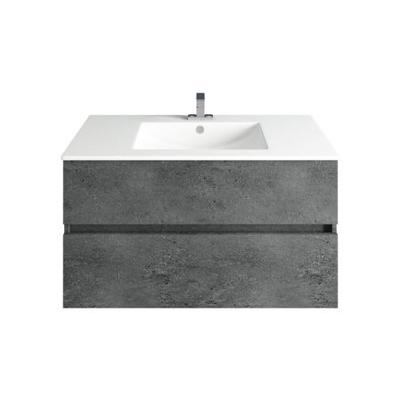 32'' Concrete Gray Granite Bathroom Vanity, Matt White Sink