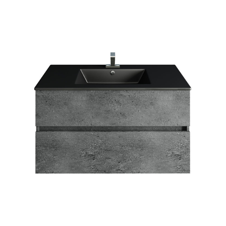 32'' Concrete Gray Granite Bathroom Vanity, Matt Black Sink