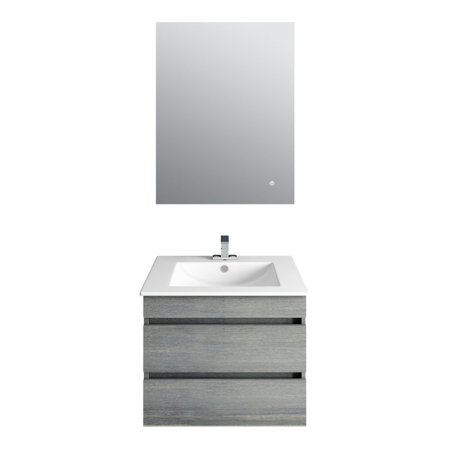 24'' Glance Frozen Gray Vanity, Matt White Sink, Linea Mirror