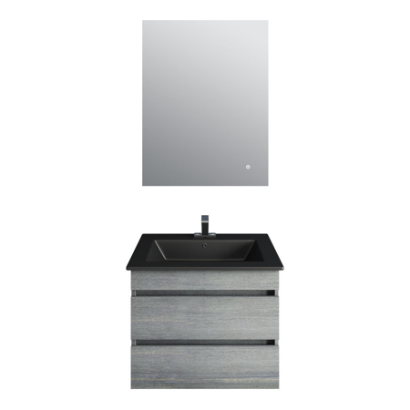 24" Glance Vanity, Matt Black Sink, Linea Mirror