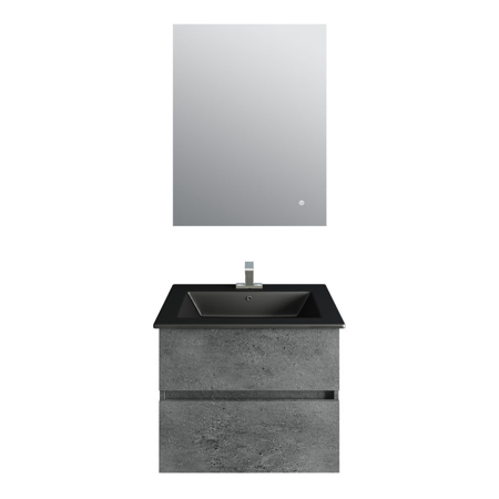 24'' Concrete Gray Vanity, Matt Black Sink, Linea Mirror