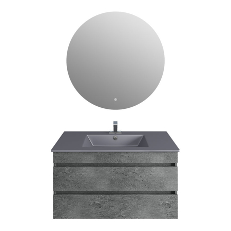 32'' Glance Granite Vanity, Matt Gray Sink, Moon Mirror