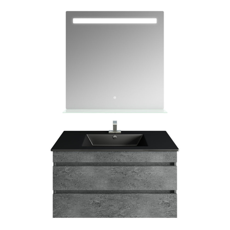 32"Glance Granite Vanity, Matt Black Sink, Ronda Mirror