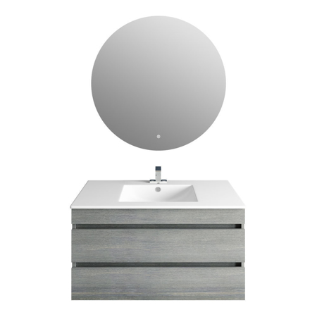 32"Glance Frozen Gray Vanity, Matt White Sink, Moon Mirror