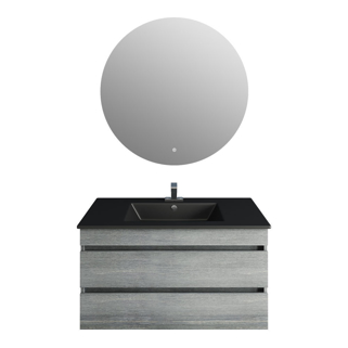 Picture of 32" Glance Frozen Gray Vanity, Matt Black Sink, Moon Mirror