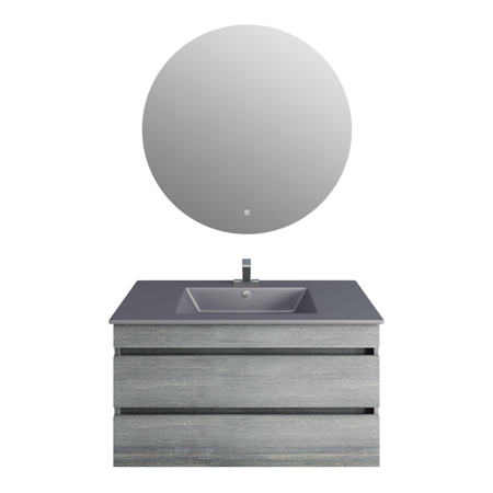 32"Glance Frozen Gray Vanity, Matt Gray Sink, Moon Mirror