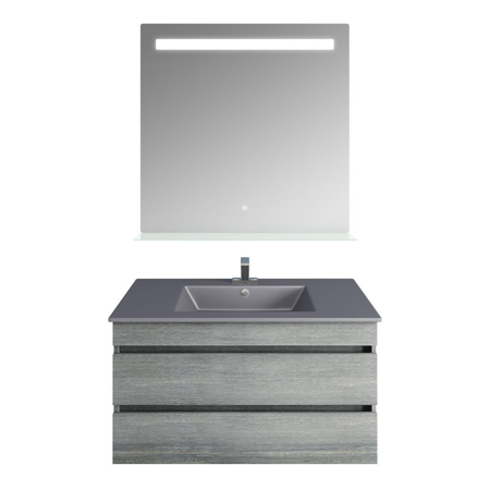 32" Glance Frozen Gray Vanity, Matt Gray Sink, Ronda Mirror