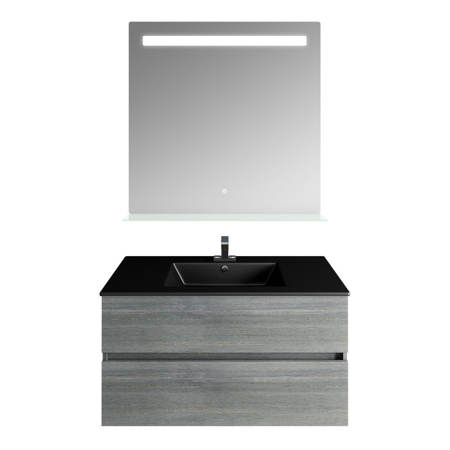 32" Frozen Gray Vanity Matt Black Sink, Ronda Mirror