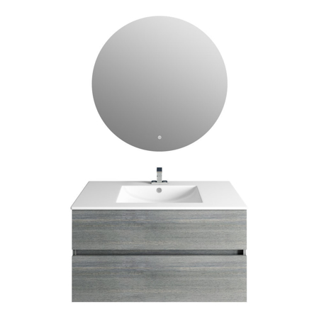 32'' Frozen Gray Vanity, Matt White Sink, Moon Mirror