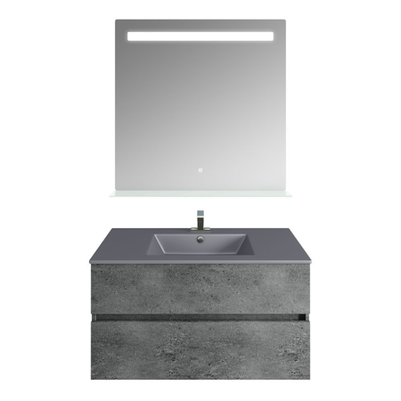 32'' Concrete Gray Granite Vanity, Matt Gray Sink, Ronda Mirror