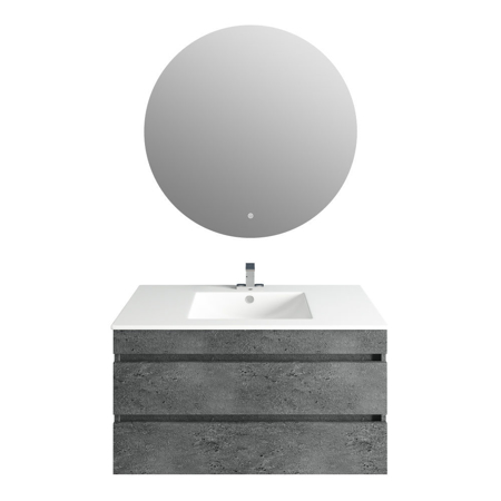 36'' Glance Granite Vanity, Matt White Sink, Moon Mirror