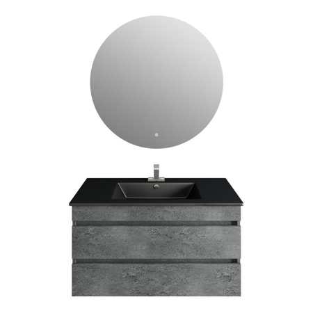 36'' Glance Granite Vanity, Matt Black Sink, Moon Mirror