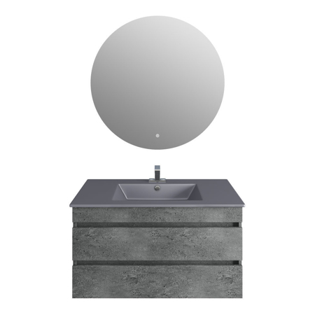 36'' Glance Granite Vanity, Matt Gray Sink, Moon Mirror
