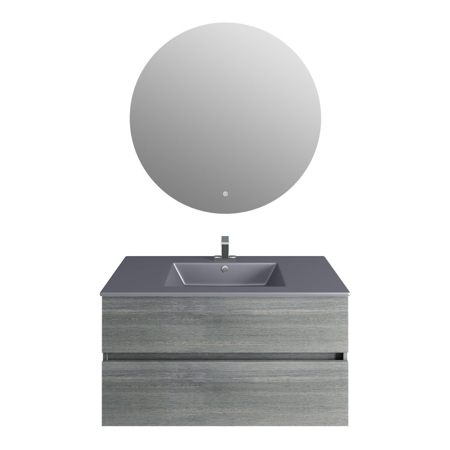 36'' Frozen Gray Vanity, Matt Gray Sink, Moon Mirror