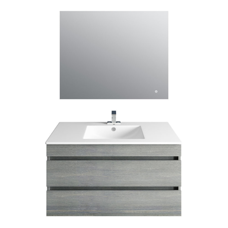 36'' Glance Frozen Gray Vanity, Matt White Sink, Linea Mirror