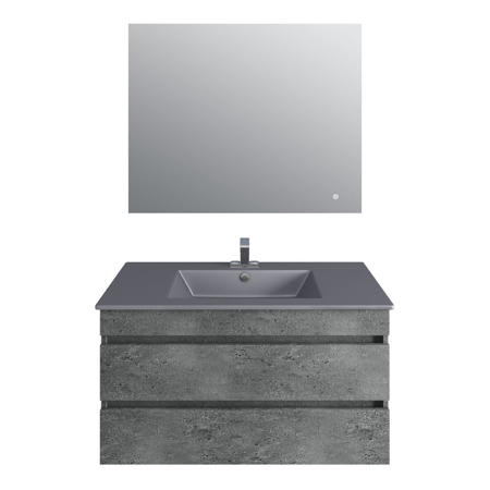 36'' Glance Frozen Gray Vanity, Matt Gray Sink, Linea Mirror