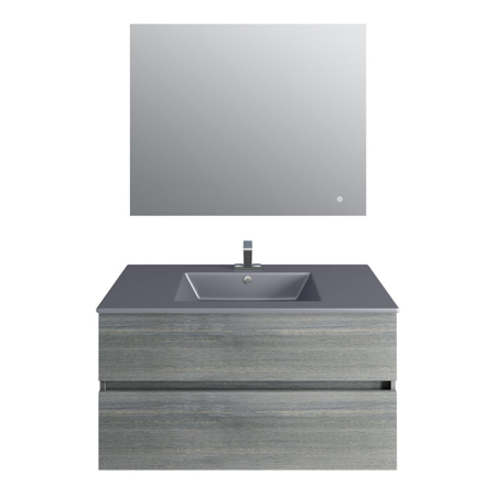 36'' Frozen Gray Vanity, Matt Gray Sink, Linea Mirror