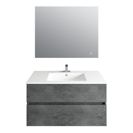 36'' Concrete Gray Vanity, Matt White Sink, Linea Mirror