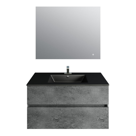 36'' Concrete Gray Granite Vanity, Matt Black Sink, Linea Mirror