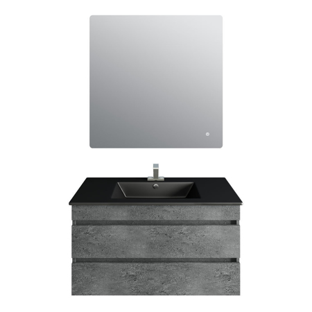 36'' Glance Frozen Gray Vanity, Matt Black Sink, Avenue Mirror