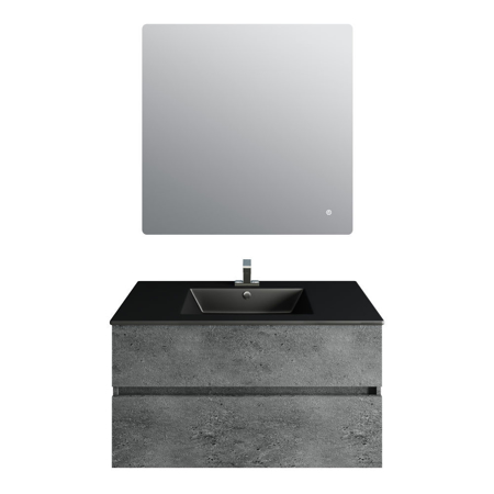36'' Concrete Gray  Granite Vanity, Matt Black Sink, Avenue Mirror
