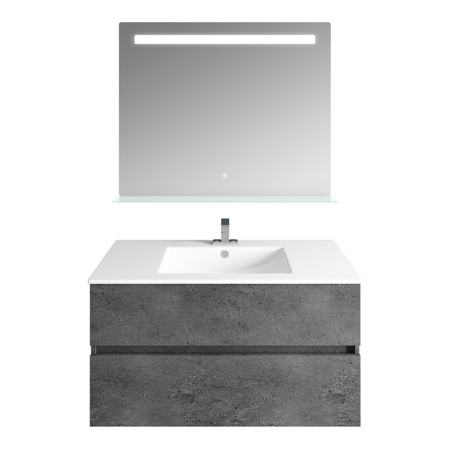 36'' Glance Granite Vanity, Matt White Sink, Ronda Mirror