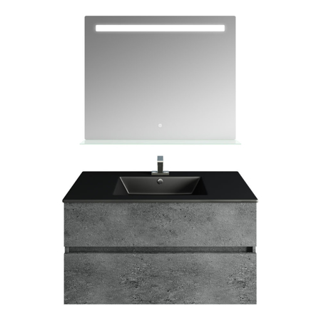 36'' Glance Granite Vanity, Matt Black Sink, Ronda Mirror