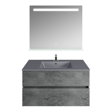 36'' Concrete Gray Granite, Matt Gray Sink, Ronda Mirror