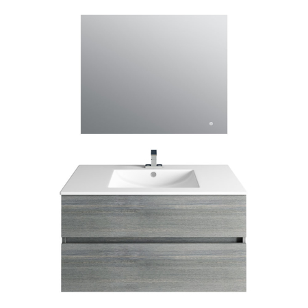 36'' Frozen Gray Vanity, Matt White Sink, Linea Mirror