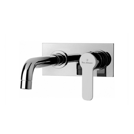 Montreal Matt Black Single Lever Wall Mounted Mixer with Plate and Spout
