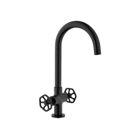 Wheel Matt Black Single Lever Kitchen Mixer with Swivel Spout