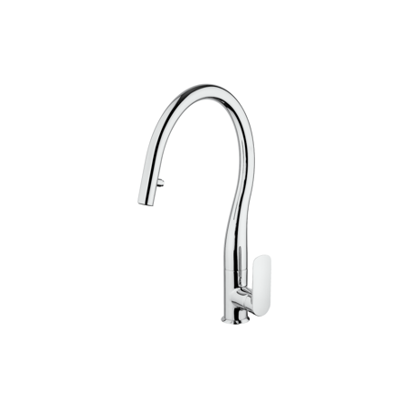 Single Handle Pull-down Spray kitchen Faucet Spout Rotates White Metallic