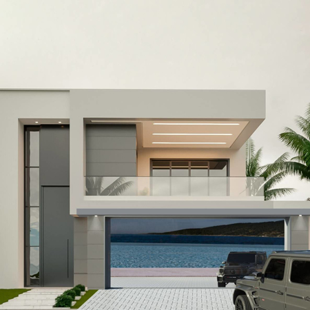 Moderno Frameless Glass Garage Door  Silver Haze 16' x 7'