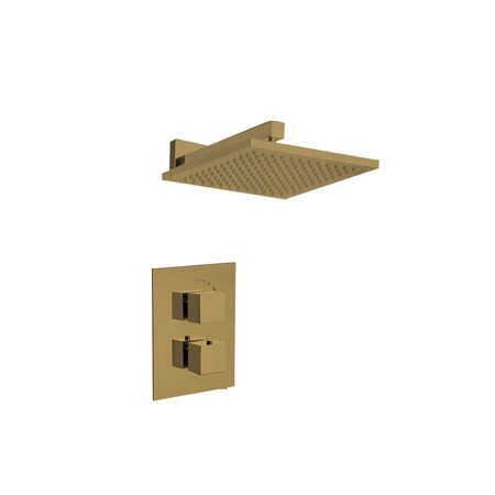 Doris Thermostatic Shower With 3/4" Ceramic Disc Volume Control, 3-Way Diverter and 4 Body Jets in Brushed Gold